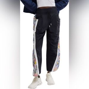 FP Movement by Free People Champ is Here Drawstring Pants Black Floral MED NWOT